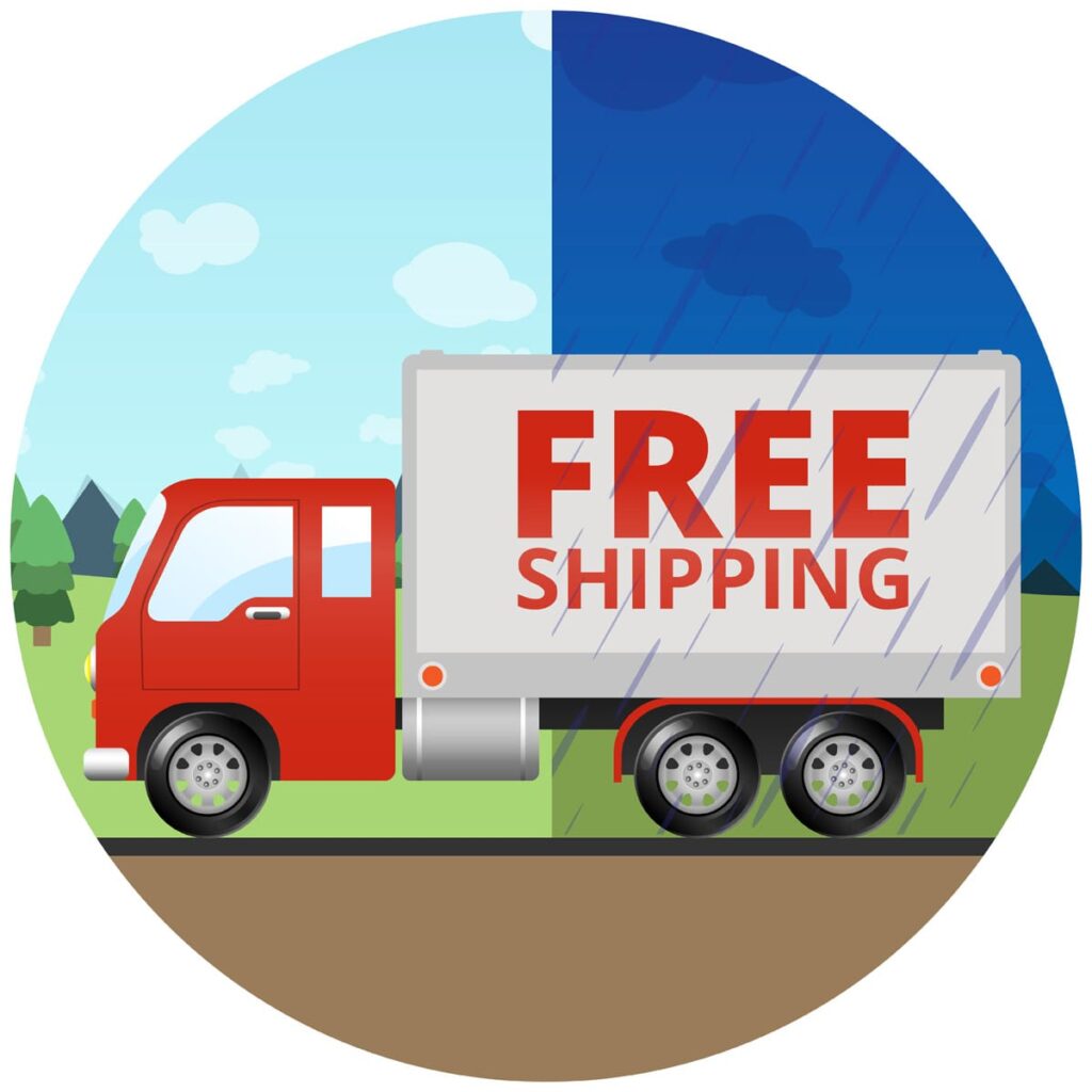 Truck with free shipping text, split weather.
