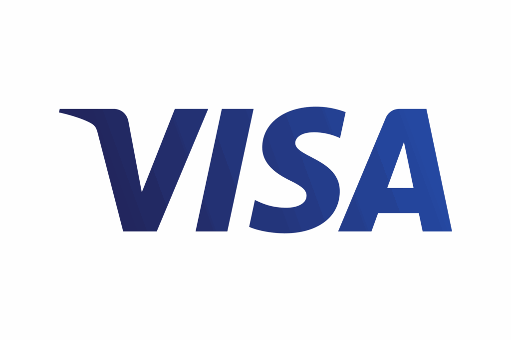 The VISA logo with a blue backdrop.